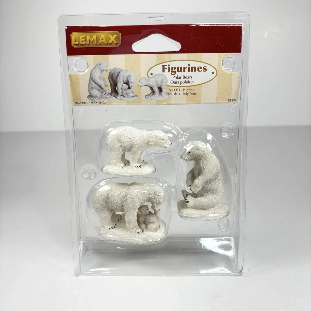 Lemax polar bears set mom playing Xmas village new 2006